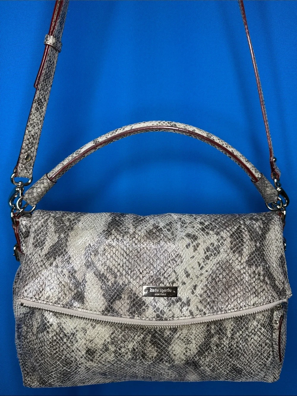 KATE SPADE NEW YORK COBBLE HILL LITTLE MINKA METALLIC PYTHON SNAKESKIN EMBOSSED